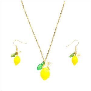 Lemon Jewelry Set, Alloy Steel, Dangle Earrings and Necklace